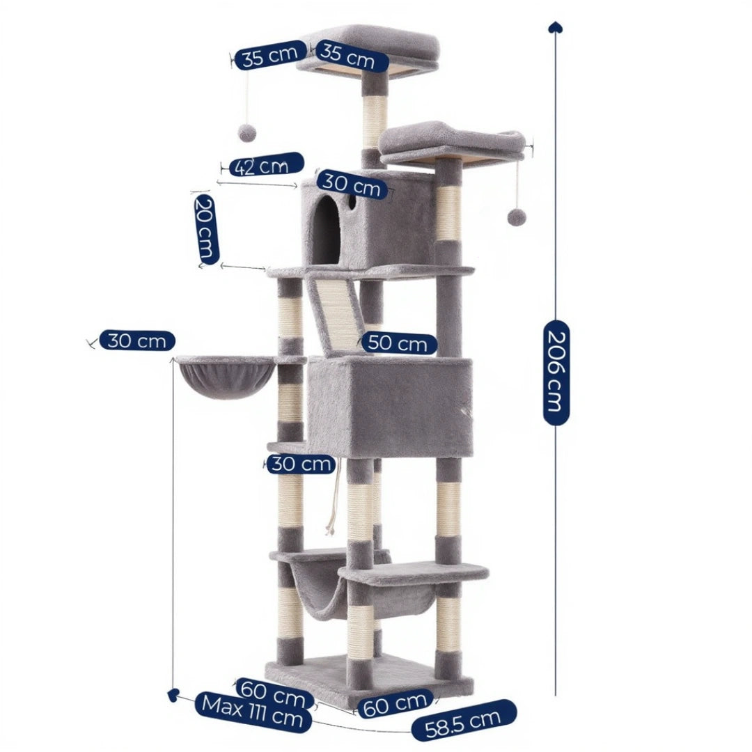 Cambridge 206cm Large Cat Tree Tower & Scratching Post  | Cat Furniture