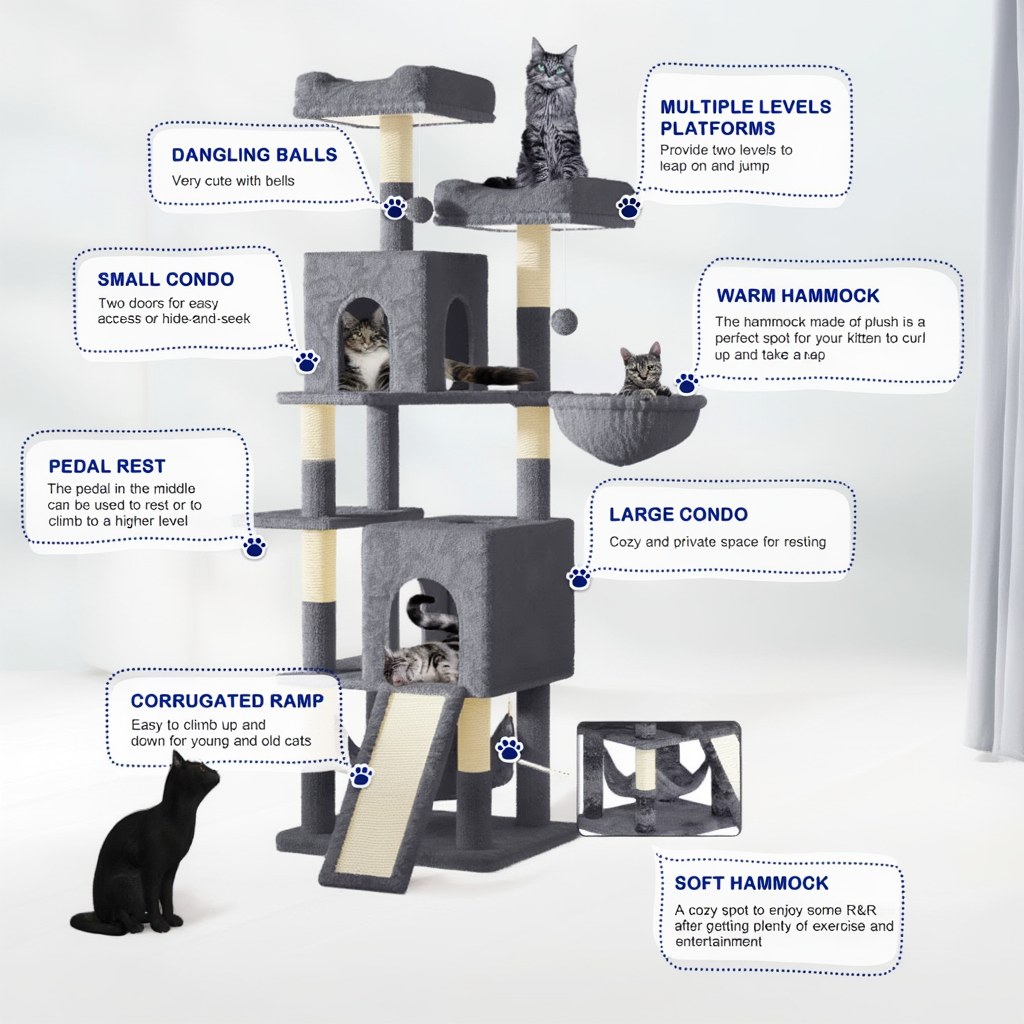 Buckingham 158cm Medium Cat Tree Tower & Scratching Post | Cat Furniture